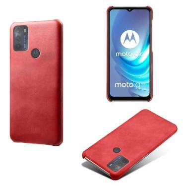 Imagem de Capa para MOTO G50,Proteção contra quedas,Casca de volta de cor sólida simples,Design de couro de imitação de plástico-Red