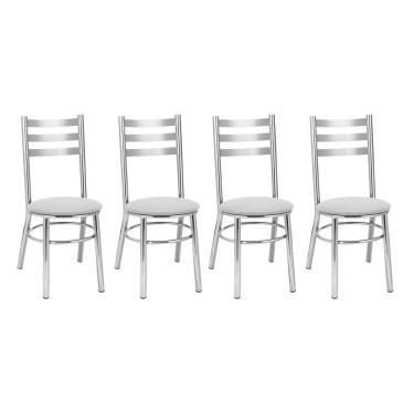 Imagem de Kit 4 Cadeiras para Sala de Jantar Cc81 Cromado/Branco