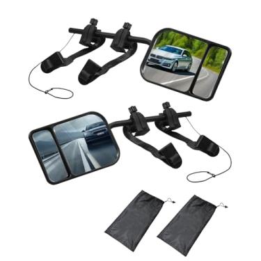 Imagem de Extensões de espelho de reboque universais com espelho pequeno grande angular, espelhos de reboque de encaixe ajustáveis de 360° adequados para Jeep SUV Truck RV Trailer, 1 par (esquerda e direita