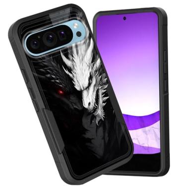 Imagem de CICPLKSE Capa para Pixel 10 Pro XL, camada dupla, híbrida, à prova de choque, rígida, policarbonato macio, TPU, capa protetora para Google Pixel 10 Pro XL 6,8 polegadas 2025, dragão preto e branco