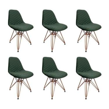 Imagem de Kit 6 Cadeiras Jantar Estofadas Verde Eiffel Eames Base Cobre - Cor: V