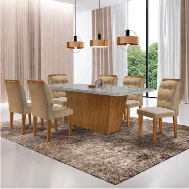 Imagem de Mesa Aida 180cm Com 6 Cadeiras Carol Moderna Mobília Turim 07/off Whit