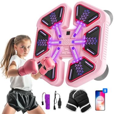 Imagem de LITTCO 2025 Nova máquina de boxe inteligente de música (rosa) com luvas de boxe, equipamento de fitness montado na parede para meninas, crianças, adolescentes, presente ideal de Natal, aniversário