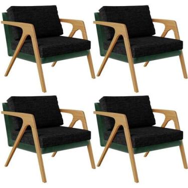 Imagem de Kit 04 Poltronas Sala L02 Facto Verde Musgo Linho Chumbo - LYAM DECOR