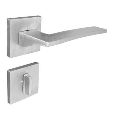 Imagem de Fechadura Safira Banheiro Roseta Quadrada Escovada 55mm União Mundial 