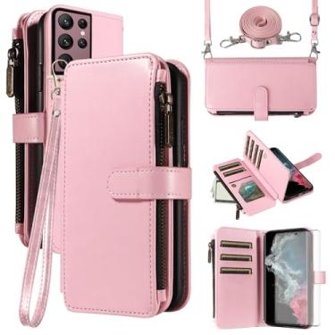 Imagem de Asuwish Capa de celular para Samsung Galaxy S22 Ultra 5G com protetor de tela de vidro temperado e cordão com zíper, porta-cartões, suporte para cartão, acessórios para celular S22ultra 22S S 22