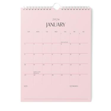 Imagem de Karto Calendário de parede 2026 - vertical 21,5 x 28 cm de janeiro de 2026 a junho de 2027 - Aumente sua produtividade e planejamento fácil com o calendário mensal estético - todo rosa