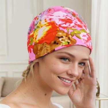 Imagem de Touca de natação feminina de tecido para cabelos longos, proteção de orelha, impermeável, elástico, confortável, chapéu de natação