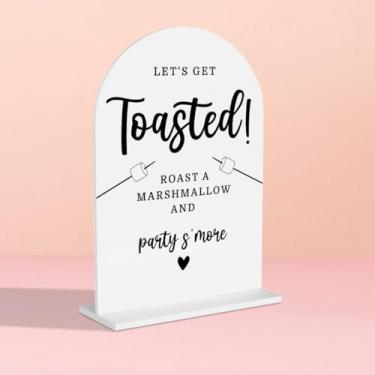 Imagem de Placa de casamento acrílica para cerimônia, arco de caligrafia moderna placa de mesa acrílica para recepção de casamento e mesa de festa de evento - Letreiro Let's Get Toasted (branco)