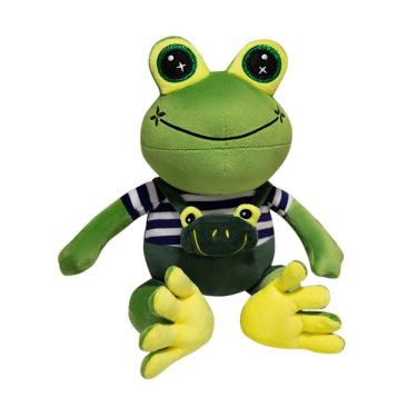 Imagem de Boneca de brinquedo de pelúcia, sapo fofo com olhos grandes e roupa listrada de 40 cm