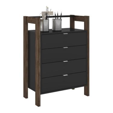 Imagem de Gaveteiro Com 4 Gavetas Multimóveis Vcr25006 Preto/Nogal Preto/Nogal