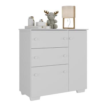 Imagem de Cômoda Infantil Com 1 Porta E 3 Gavetas Flex Algodão Doce Multimóveis Mp4246 Branco