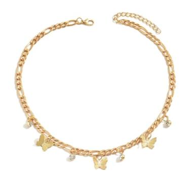 Imagem de Gargantilha feminina com pingente de borboleta – elegante colar em camadas de ouro com pingentes de cristal