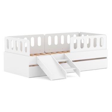 Imagem de Bicama Solteiro Com Escadinha/escorrega 03 Grades E Cabeceira Anatômica Removíveis Branco Housin