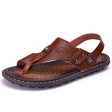Imagem de Sandálias masculinas OHCHSH, chinelos, sem cadarço, para homens, sapatos, couro, bico, anel estilo praia, Orange Coffee, 7.5