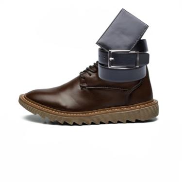 Imagem de ThézB Sapato Social Oxford Masculino em Couro Sintético, Sola Tratorada, Estilo Brogue, com Cinto e Carteira, Marrom (Conhaque Ambar, BR, Adulto, Numérico, 44)