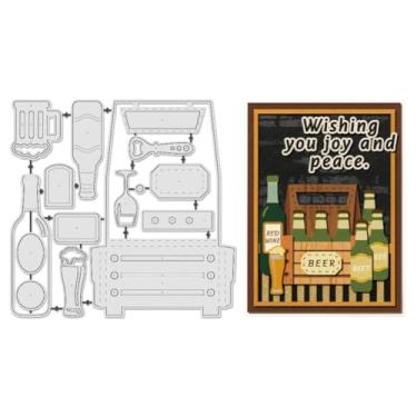 Imagem de UNICRAFTALE 14 peças de molde portátil de corte de etiqueta azul de cerveja para fazer cartões, reutilizável, tema de cerveja de carbono, estêncil, molde de estêncil, cortado para decoração de álbum