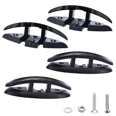 Imagem de YOQVQOY 4 peças de grampo dobrável para doca de 12 cm com parafusos de aço inoxidável 316 - Nylon de grau marinho, preto, 3 furos para amarração de caiaque, corda de âncora e ancoragem de barco