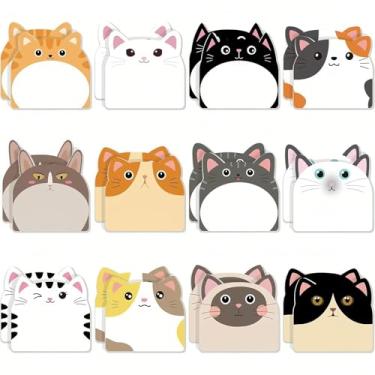 Imagem de Kawaii Cat Sticky Notes Pacote com 12 - Blocos de notas de animais fofos a granel para presentes veterinários, material escolar de escritório, abas de diário e lembrancinhas de festa (gato de desenho
