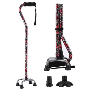 Imagem de YOKABOZE Bengala de caminhada para mulheres e homens, bengala quádrupla dobrável com base de 4 pontas para maior estabilidade e equilíbrio, bengala ajustável de alumínio para idosos