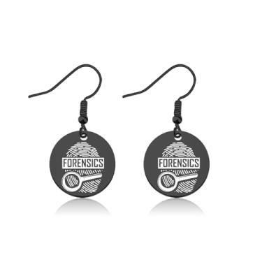 Imagem de UJIMS Brincos de impressão digital para presente de cientista forense, joias de investigador científico CSI Criminologista, 1, Aço inoxidável, Strass