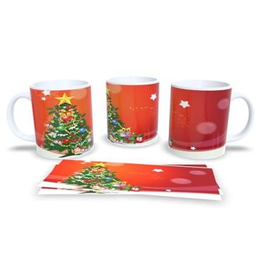 Imagem de Caneca Natalina com Desenhos de Árvore de Natal, Papai Noel e Rena, Porcelana Branca, Decoração Festiva (2)