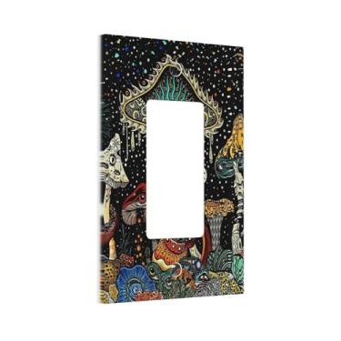 Imagem de Fantasia mágica floral planta cogumelo verde hippie olhos caprichosos 1 gangue balancim/GFCI interruptor de luz placa de parede placa decorativa para banheiro, casa, sala de estar, quarto decorar