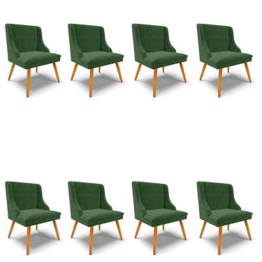 Imagem de Kit 8 Cadeiras Estofadas Para Sala De Jantar Pés Palito Lia Suede Verde - Ibiza
