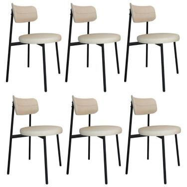 Imagem de Cadeira De Jantar Estofada Kit 6 Nyka M25 Linho Areia - Mpozenato