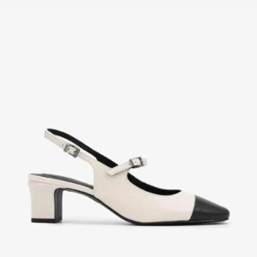 Imagem de Sapato Loucos E Santos Slingback Off White Salto Médio Bloco Couro-Feminino