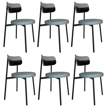 Imagem de Cadeira De Jantar Estofada Kit 6 Nyka M25 Linho Cinza Cl/preto - Mpozenato