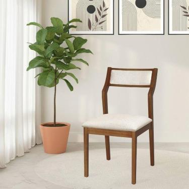 Imagem de Cadeira De Jantar Lagum Conforto Estofada Jequitibá Terra Linho Bege