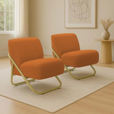 Imagem de Poltrona Sala Estar Industrial Dourado Kit 2 Martina Bouclê Caramelo K01 - D'rossi