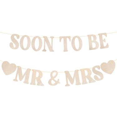 Imagem de Soon To Be Mr & Mrs Banner, Decorações Chá de Panela Pré-Enfiadas Placa Pendurada Glitter Dourado para Decoração Festa Despedida Solteira Noivado Casamento Suprimentos