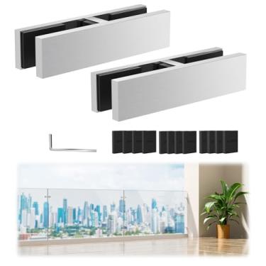 Imagem de Gyykzz Pacote com 2 braçadeiras de vidro para vidro, suporte de aço inoxidável 304 de 180 graus para balaustrada, suporte de clipe de grade dupla face, estabilizador com juntas de borracha para cerca