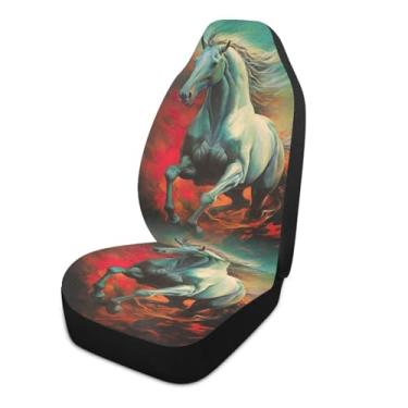 Imagem de ATTX Capas de assento de carro com pintura galopante de cavalo com design antiderrapante, 1 peça almofada protetora de assento automotivo respirável elástica #346