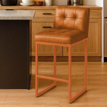 Imagem de Banqueta Alta Com Encosto Industrial Lirina C05 Metal Assento PU 93 Cm Cor Off White D'...