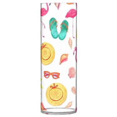 Imagem de JUZIHAI Vaso de flores com estampa de flamingo para flores, 9,9 cm x 30 cm, cilindro de plástico, moderno, vaso de flores para centro de mesa de casamento, decoração de casa