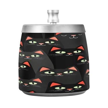 Imagem de JUZIHAI Cinzeiro de gato preto com tampa, cinzeiro de aço inoxidável inodoro à prova de vento cinzeiro sem fumaça para escritório em casa, pátio, varanda, cigarro