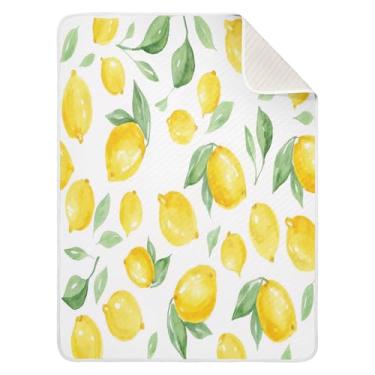 Imagem de Qilmy Cobertor de bebê limão 76 x 101 cm, cobertor infantil de algodão macio para meninos e meninas, cobertor infantil leve e quente para berço, carrinho de bebê, soneca, recém-nascido