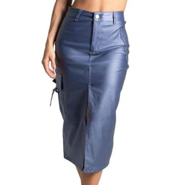 Imagem de Saia Resinada Sawary Midi - 277002 Azul, Azul, 38