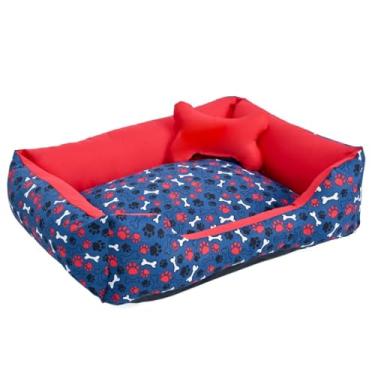 Imagem de Cama Pet para Cachorro e Gato Média | Confortável, Lavável e Impermeável | Zíper e Enchimento Removível(Ossinho Cinza/Vermelho)
