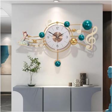 Imagem de WHLBD Relógio de parede decorativo de metal 66,8 cm grande design moderno decoração de casa relógio de parede sala de estar quarto relógio de parede mudo relógio de parede digital de metal, azul
