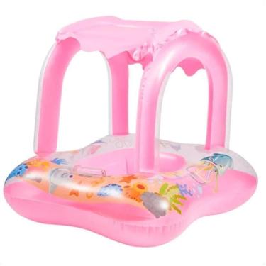 Imagem de Boia Bote Infantil Bebê 65X65Cm Com Cobertura Baby  Rosa 