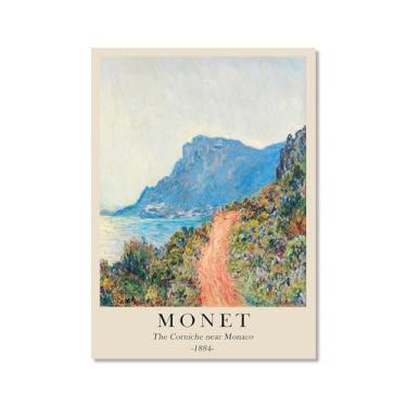 Imagem de Pôster de tela Monet Water Lily Sunrise Claude Monet impressões paisagem vintage imagem de arte de parede sala de estar decoração galeria pôster (SKU1,27.9x35.6 cm = (28x35 cm), sem moldura)