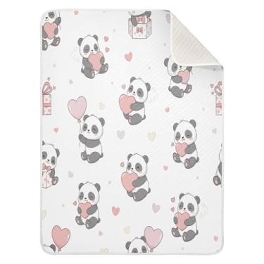 Imagem de Wassud Cobertor de bebê fofo com corações de panda para meninos e meninas, macio e recém-nascido, cobertor aconchegante de algodão essencial para berçário, viagem, berço, carrinho 76 x 101 cm