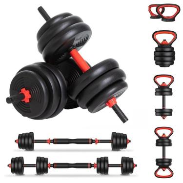 Imagem de Kit Halteres 6 em 1 Peso Musculação até 30kg Ajustável Preto-Unissex