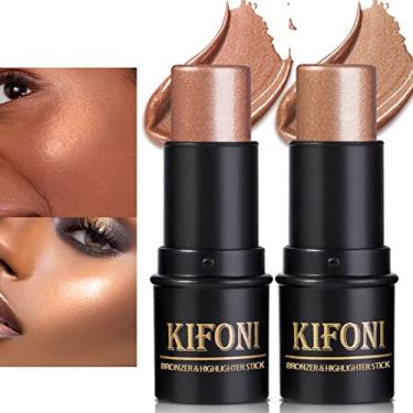 Imagem de LSxia Kit de maquiagem com 2 peças, bastão de contorno em creme, iluminador brilhante e bastão de bronzeador, à prova d'água de longa duração, brilho e sombreamento iluminador de bastão de contorno