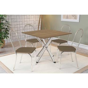 Imagem de Conjunto: Mesa Sala Jantar Volga C- Tampo De Madeira 90cm E 4 Cadeiras Noruega Cromado-nogueira - Capuccino - Kappesberg