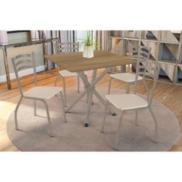 Imagem de Conjunto: Mesa Sala Jantar Volga C- Tampo De Madeira 90cm E 4 Cadeiras Portugal Niquel-nogueira - Bege - Kappesberg